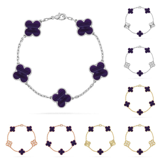 [Vera  Jewelry]LUCKY CLOVER 5-MOTIF BRACELET - CHAROITE COLLECTION