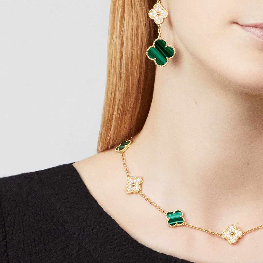 [Vera  Jewelry]CLOVER 10 MOTIFS MALACHITE DIAMOND NECKLACE