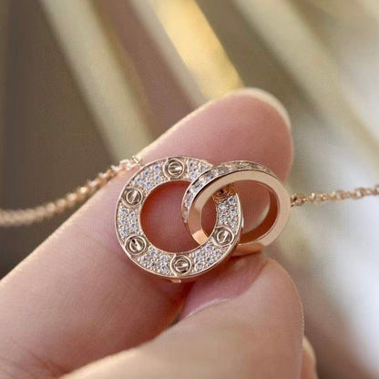 [Vera Jewelry]LOVE 7.6MM NECKLACE ROSE GOLD AND SILVER  FULL DIAMOND