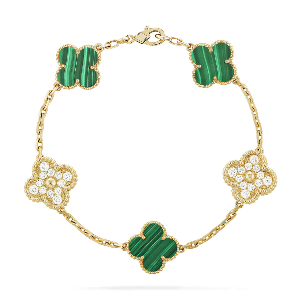 [Vera  Jewelry]LUCKY CLOVER 5-MOTIF BRACELET - MALACHITE COLLECTION