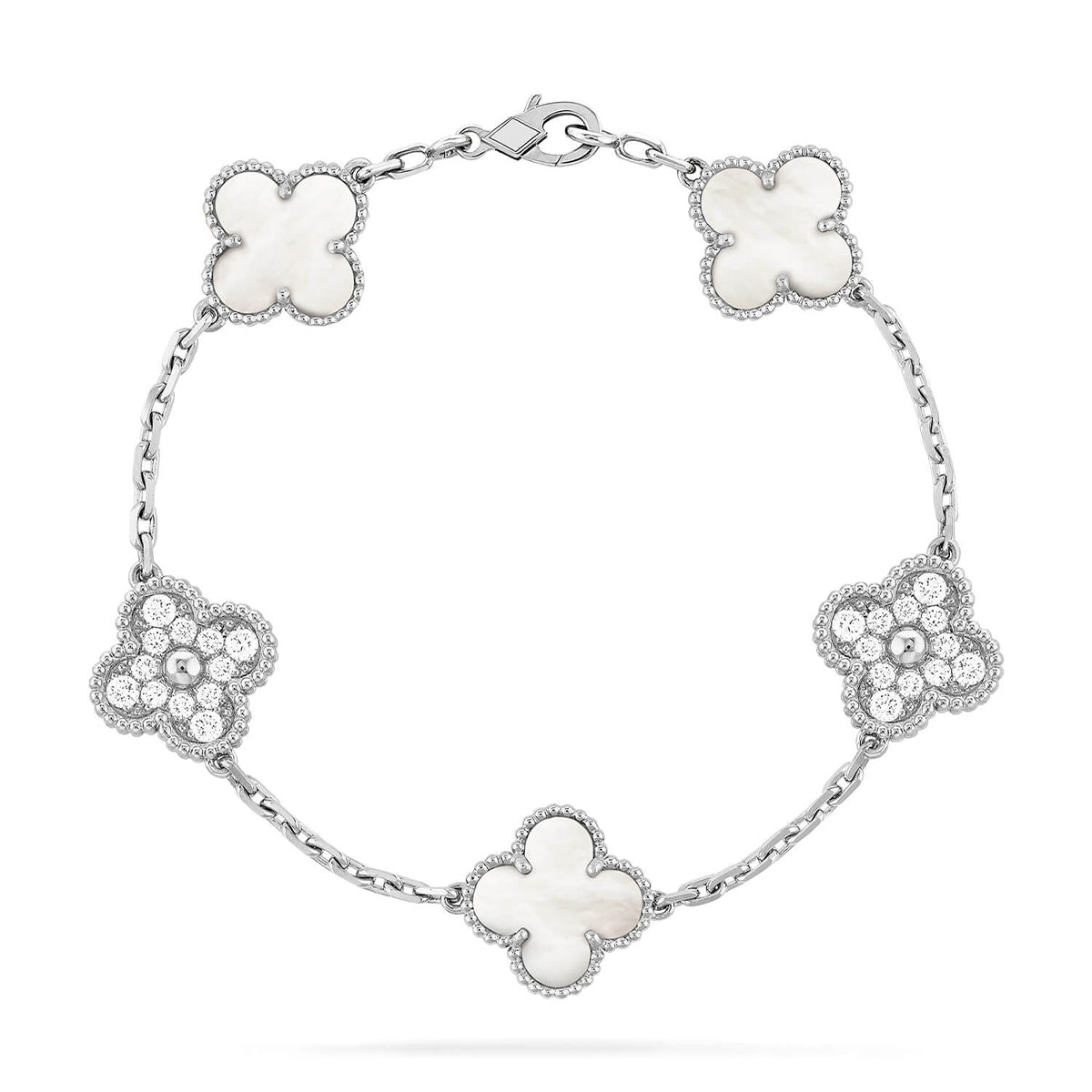 [Vera  Jewelry]LUCKY CLOVER 5-MOTIF BRACELET - WHITE MOTHER-OF-PEARL COLLECTION