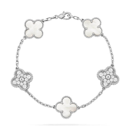 [Vera  Jewelry]LUCKY CLOVER 5-MOTIF BRACELET - WHITE MOTHER-OF-PEARL COLLECTION