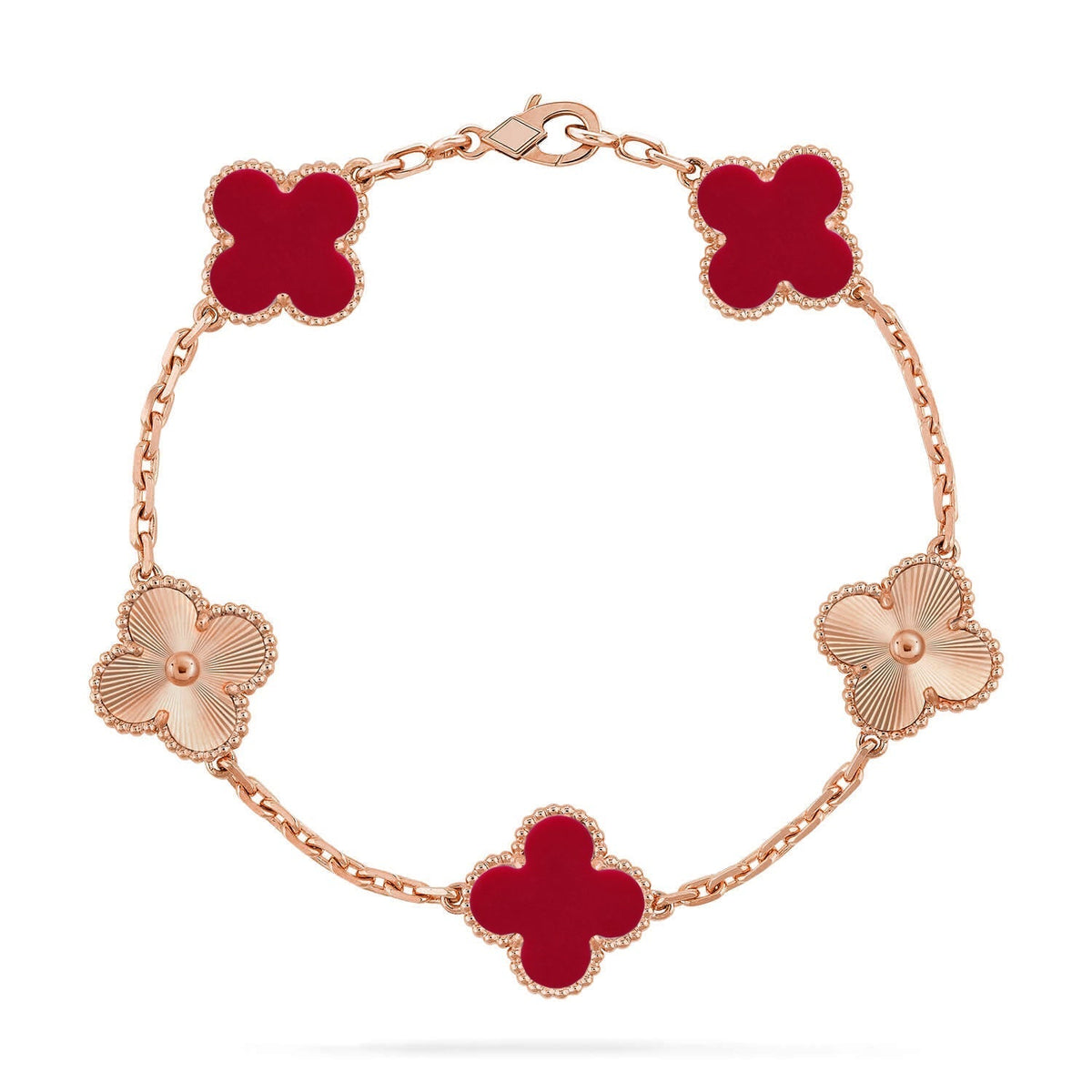 [Vera  Jewelry]LUCKY CLOVER 5-MOTIF BRACELET - RED CARNELIAN COLLECTION