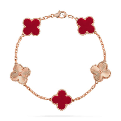 [Vera  Jewelry]LUCKY CLOVER 5-MOTIF BRACELET - RED CARNELIAN COLLECTION