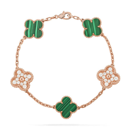 [Vera  Jewelry]LUCKY CLOVER 5-MOTIF BRACELET - MALACHITE COLLECTION
