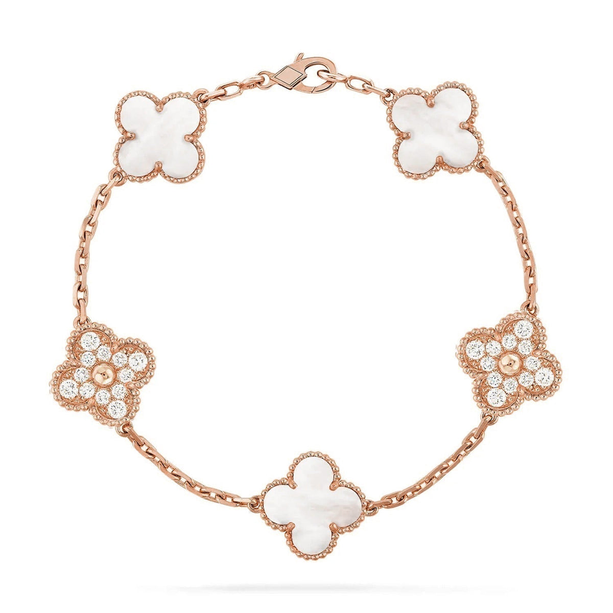 [Vera  Jewelry]LUCKY CLOVER 5-MOTIF BRACELET - WHITE MOTHER-OF-PEARL COLLECTION