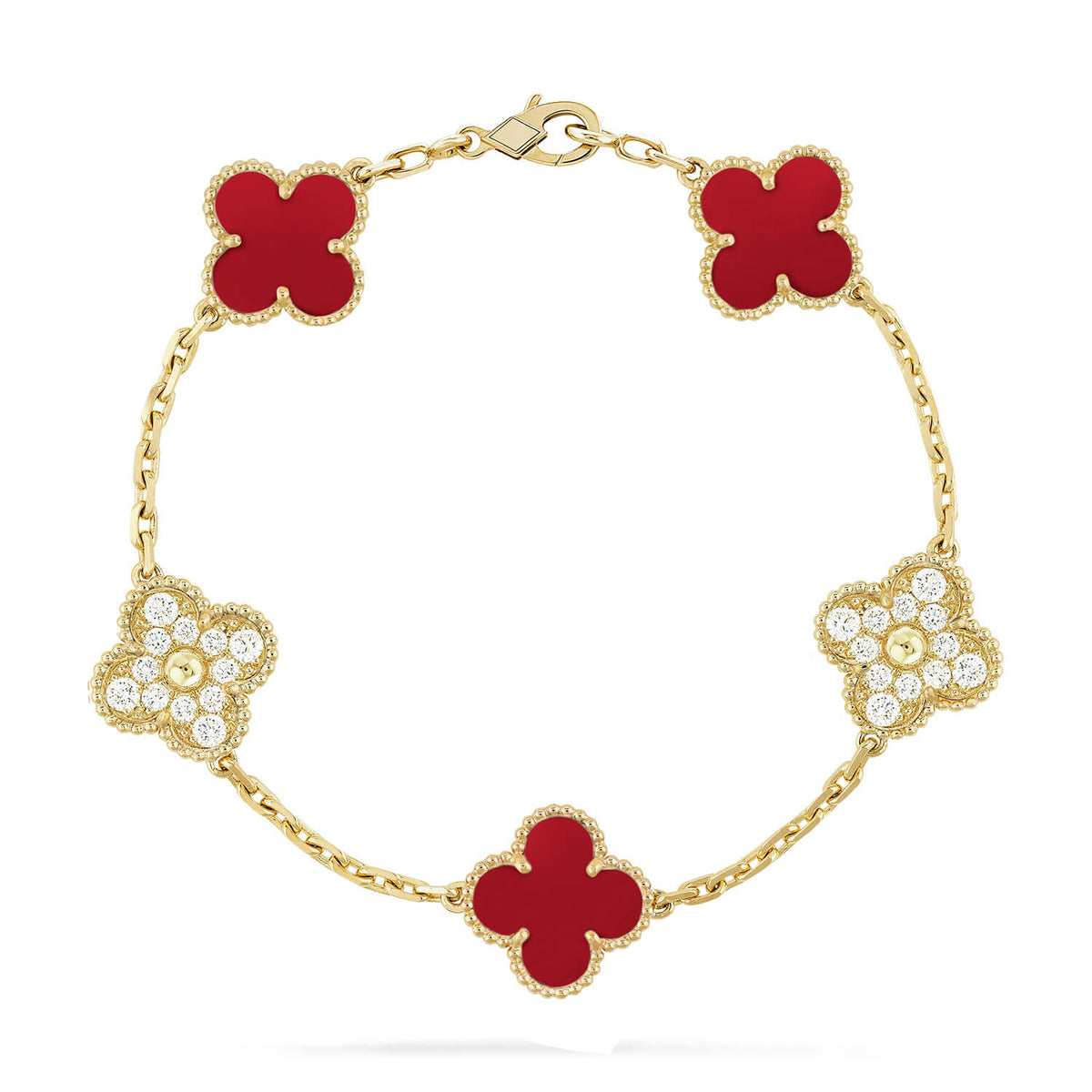 [Vera Jewelry] CLOVER 5 MOTIF RED CORNELIAN BRACELET COLLECTION