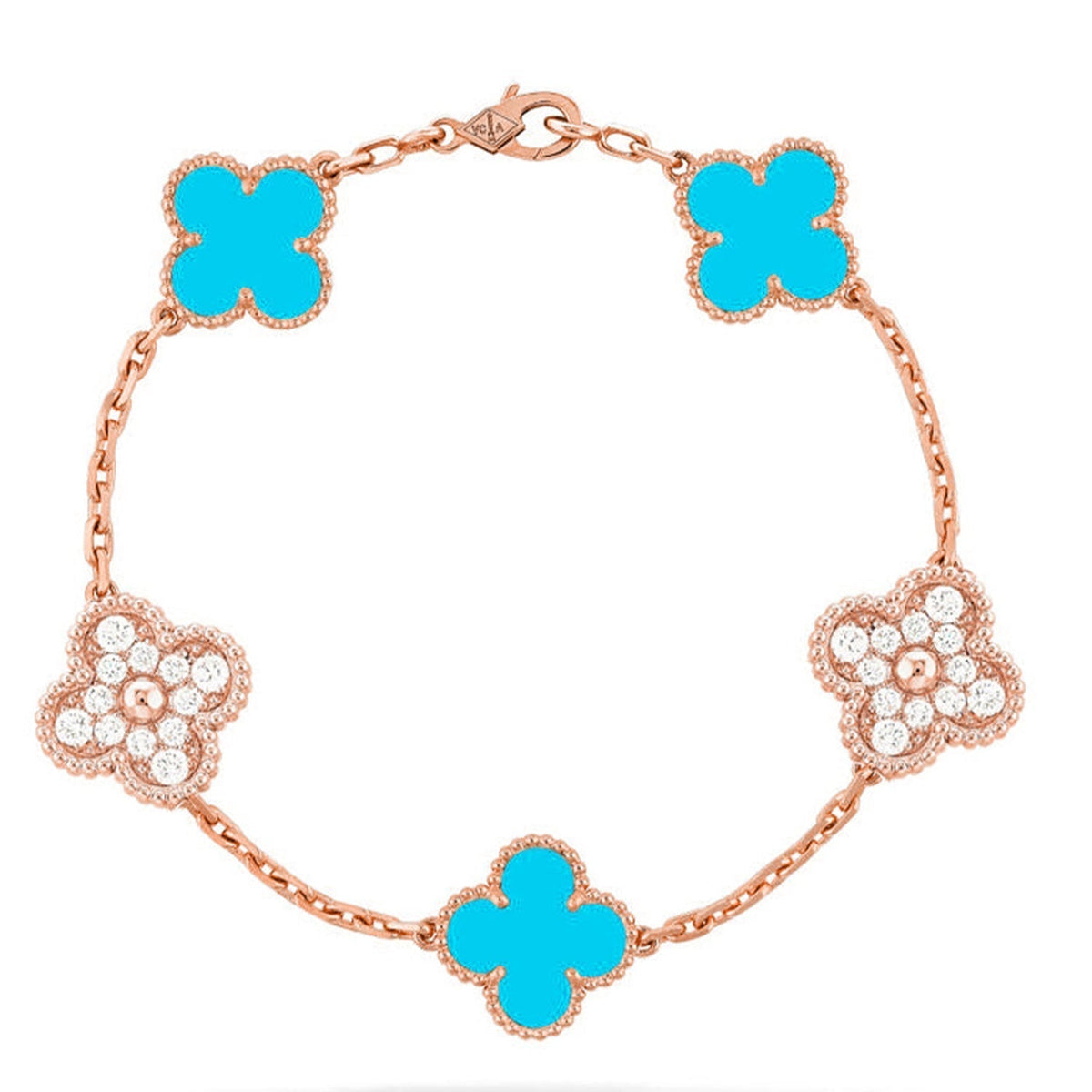 [Vera  Jewelry]LUCKY CLOVER 5-MOTIF BRACELET - TURQUOISE COLLECTION