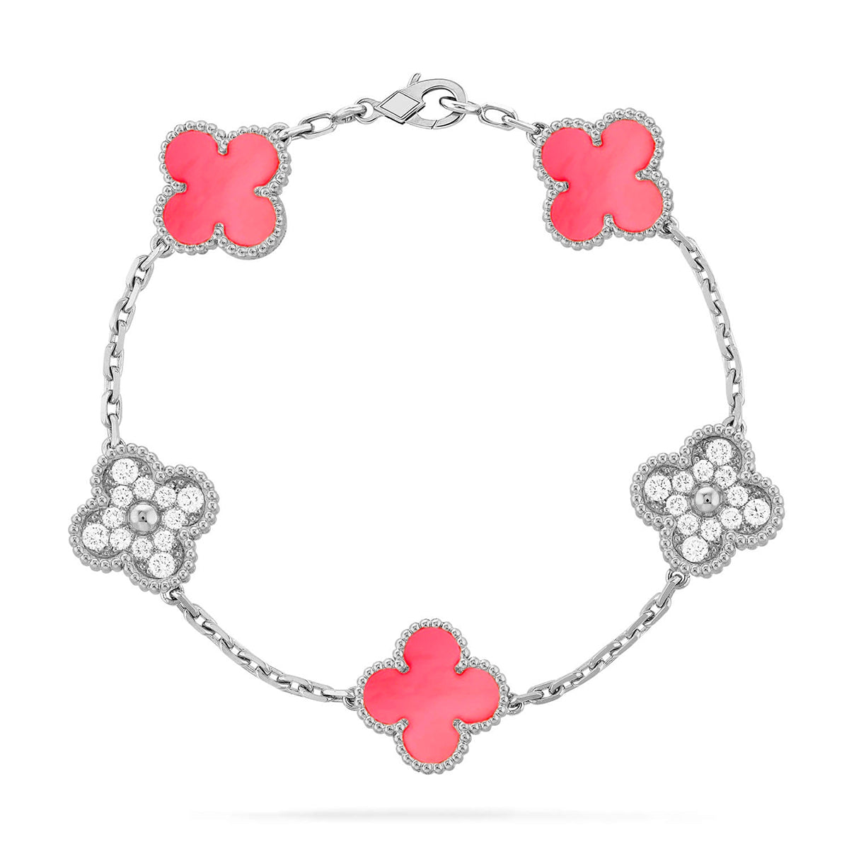 [Vera  Jewelry]LUCKY CLOVER 5-MOTIF BRACELET - PINK MOTHER-OF-PEARL COLLECTION