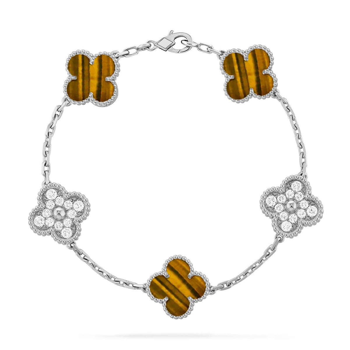 [Vera  Jewelry]LUCKY CLOVER 5-MOTIF BRACELET -  TIGER’S EYE COLLECTION