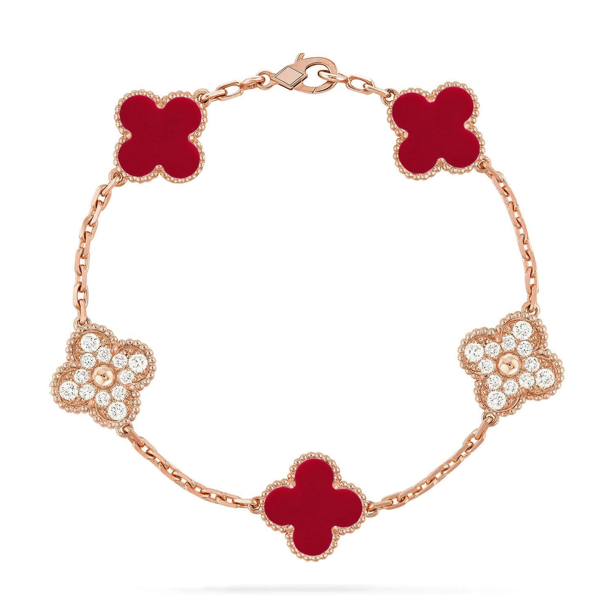 [Vera Jewelry] CLOVER 5 MOTIF RED CORNELIAN BRACELET COLLECTION