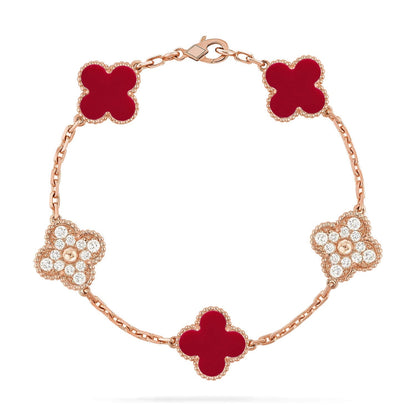 [Vera Jewelry] CLOVER 5 MOTIF RED CORNELIAN BRACELET COLLECTION