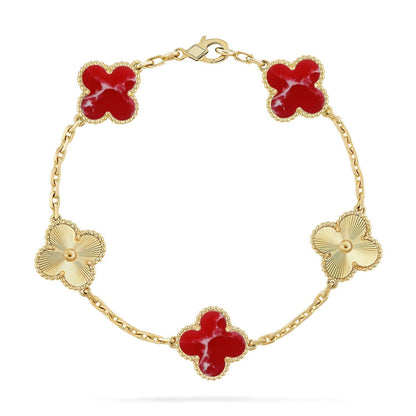 [Vera  Jewelry]LUCKY CLOVER 5-MOTIF BRACELET - RED LARIMAR COLLECTION