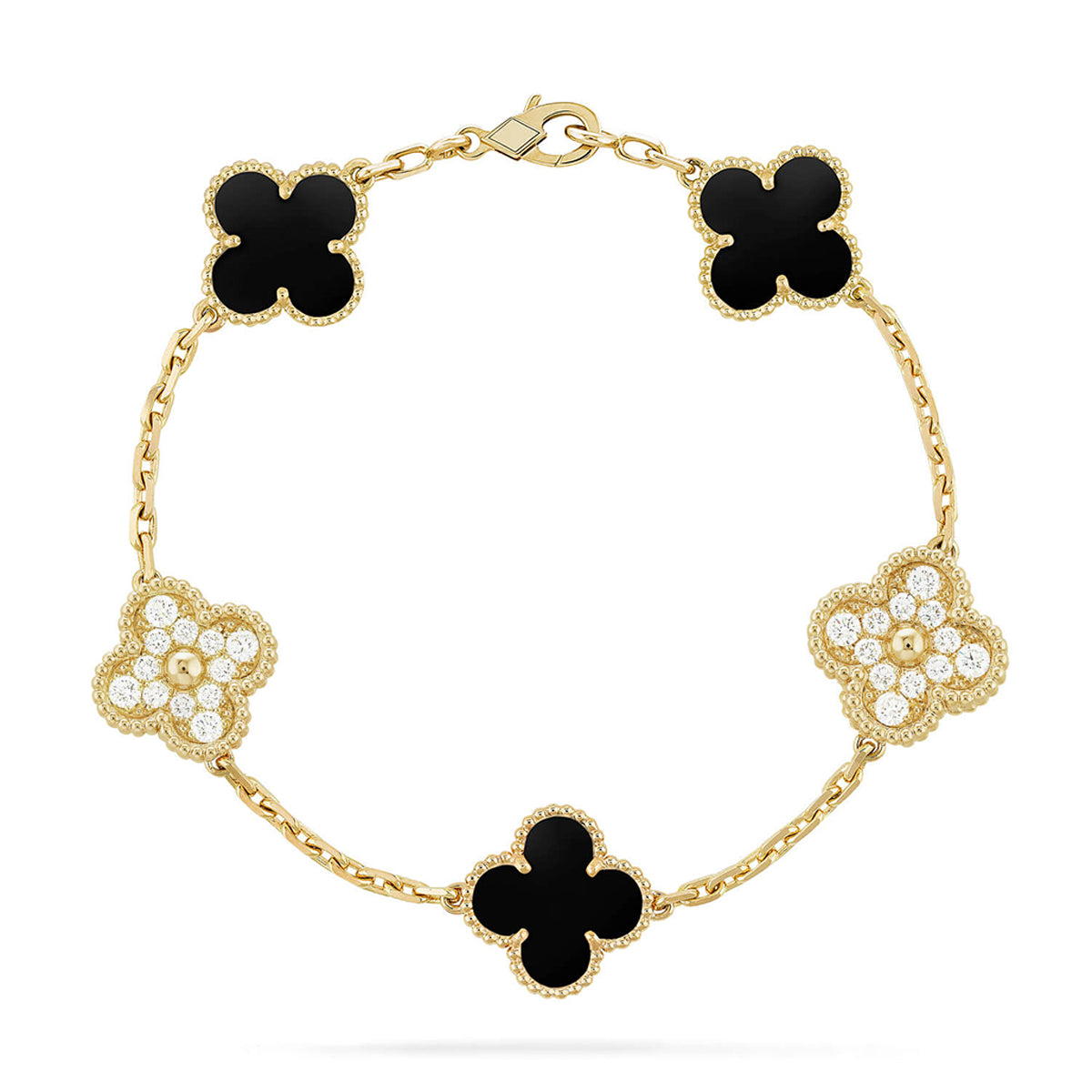 [Vera  Jewelry]LUCKY CLOVER 5-MOTIF BRACELET - BLACK OXNY COLLECTION