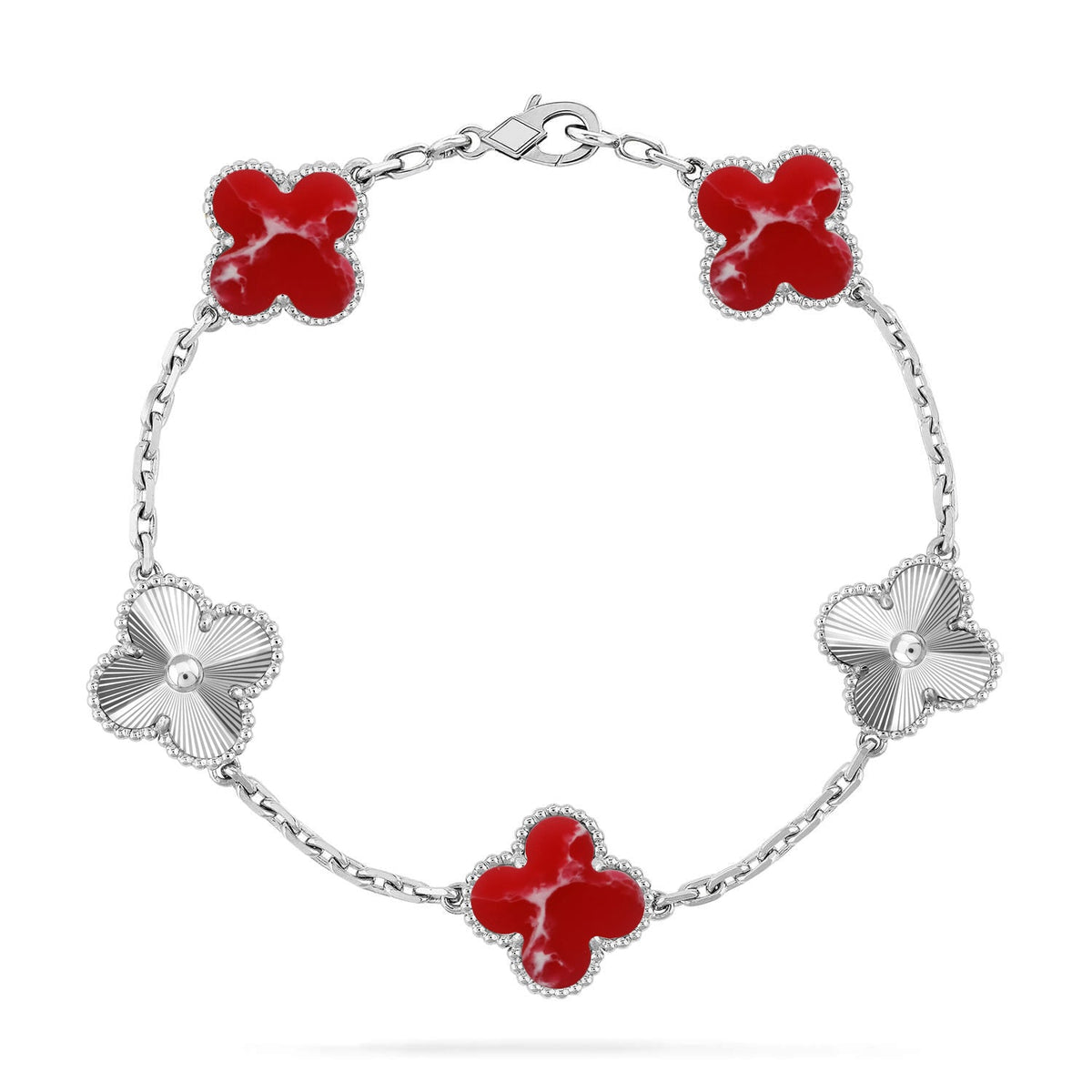 [Vera  Jewelry]LUCKY CLOVER 5-MOTIF BRACELET - RED LARIMAR COLLECTION