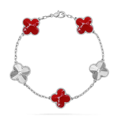[Vera  Jewelry]LUCKY CLOVER 5-MOTIF BRACELET - RED LARIMAR COLLECTION