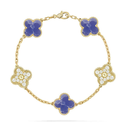 [Vera  Jewelry]LUCKY CLOVER 5-MOTIF BRACELET - BLUE LARIMAR COLLECTION