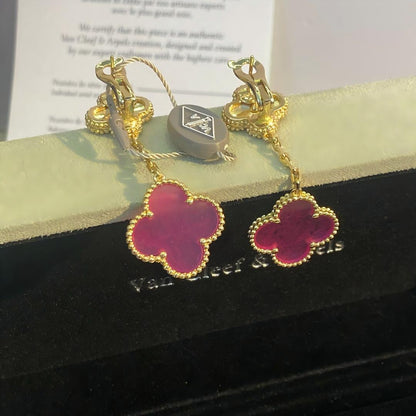 [Vera  Jewelry]Vera  Jewelry CLOVER 2 MOTIF PINK ENAMEL EARRINGS