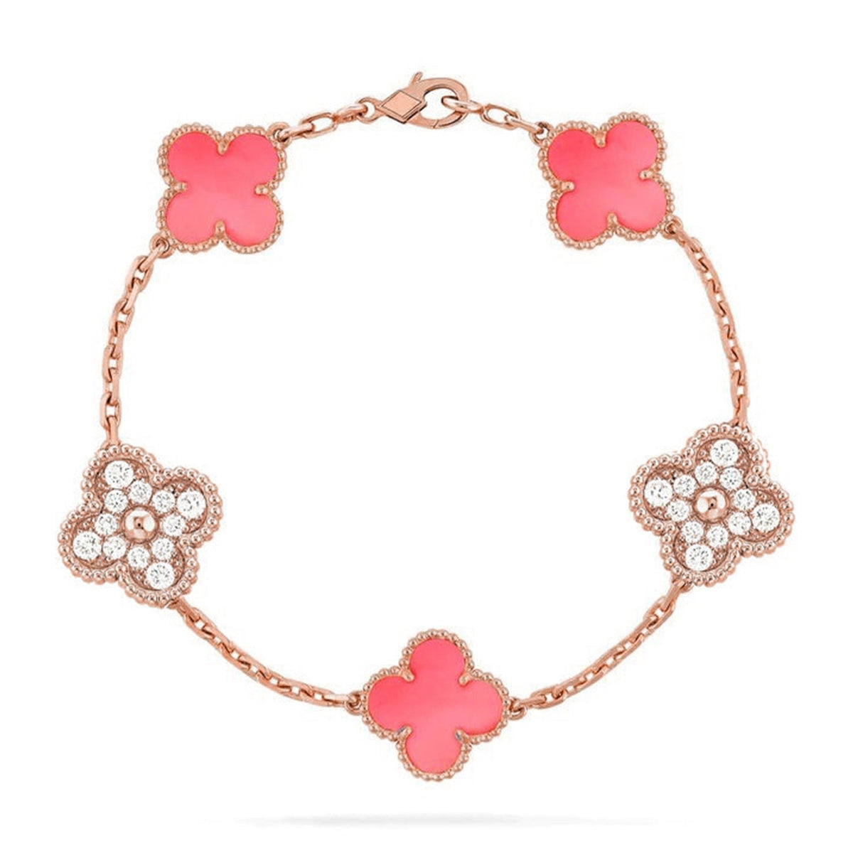 [Vera  Jewelry]LUCKY CLOVER 5-MOTIF BRACELET - PINK MOTHER-OF-PEARL COLLECTION