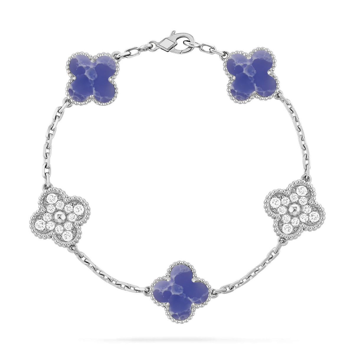 [Vera  Jewelry]LUCKY CLOVER 5-MOTIF BRACELET - BLUE LARIMAR COLLECTION