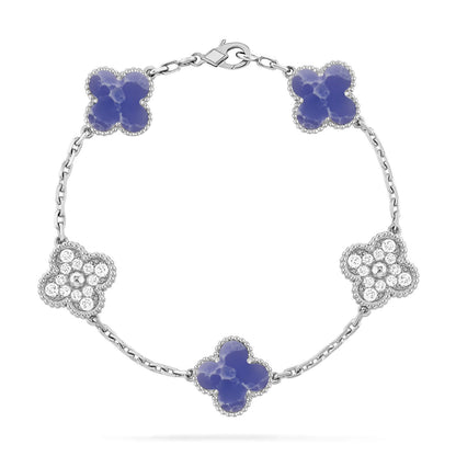 [Vera  Jewelry]LUCKY CLOVER 5-MOTIF BRACELET - BLUE LARIMAR COLLECTION