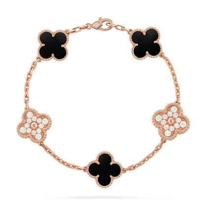 [Vera  Jewelry]LUCKY CLOVER 5-MOTIF BRACELET - BLACK OXNY COLLECTION