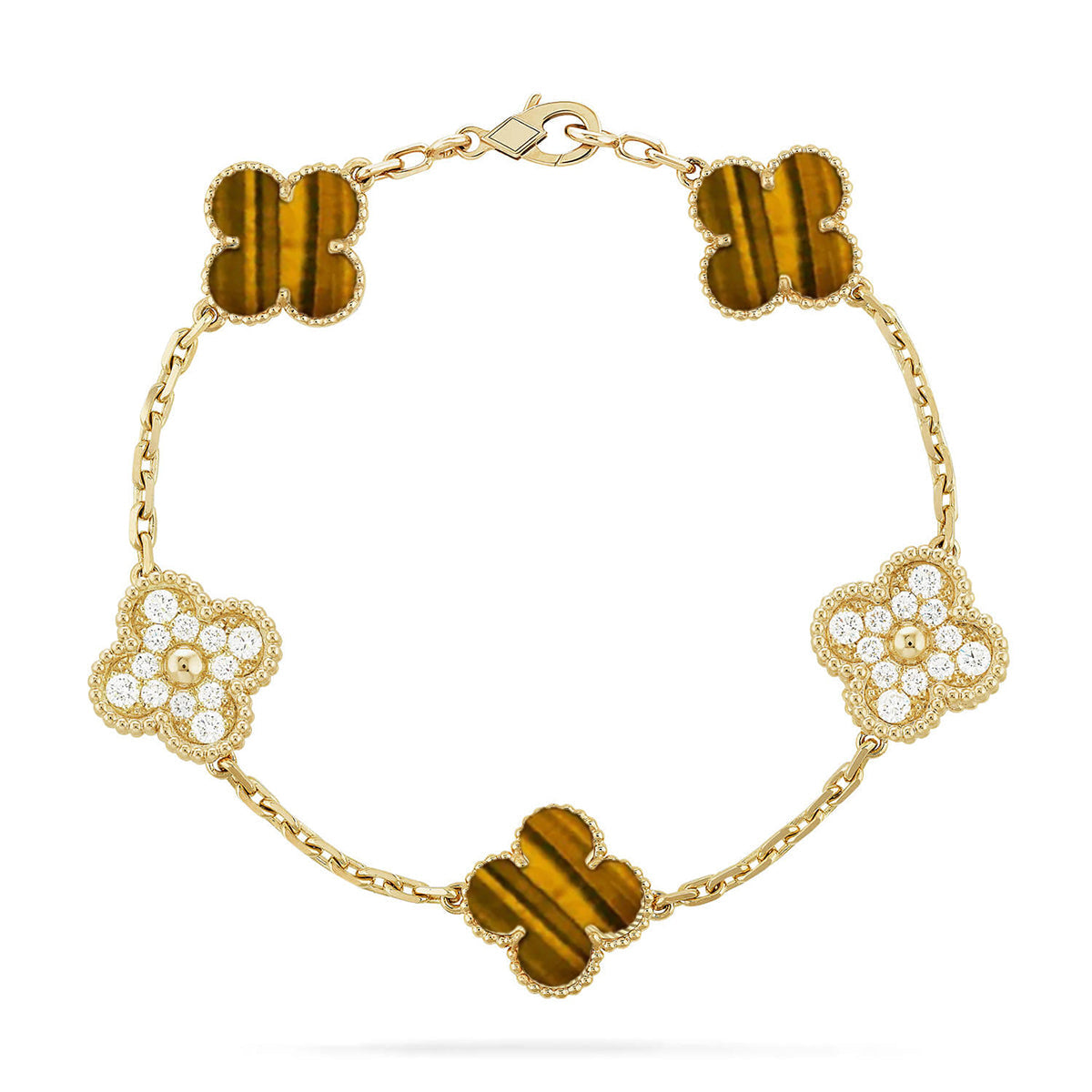 [Vera  Jewelry]LUCKY CLOVER 5-MOTIF BRACELET -  TIGER’S EYE COLLECTION
