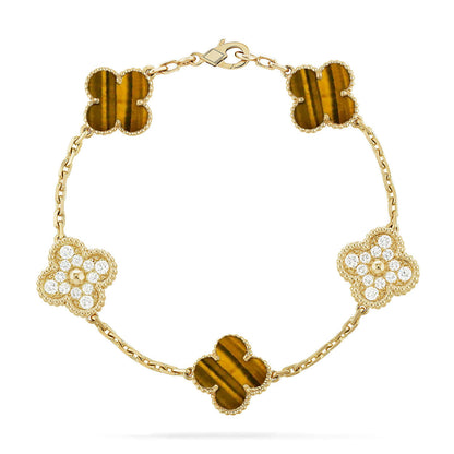 [Vera  Jewelry]LUCKY CLOVER 5-MOTIF BRACELET -  TIGER’S EYE COLLECTION