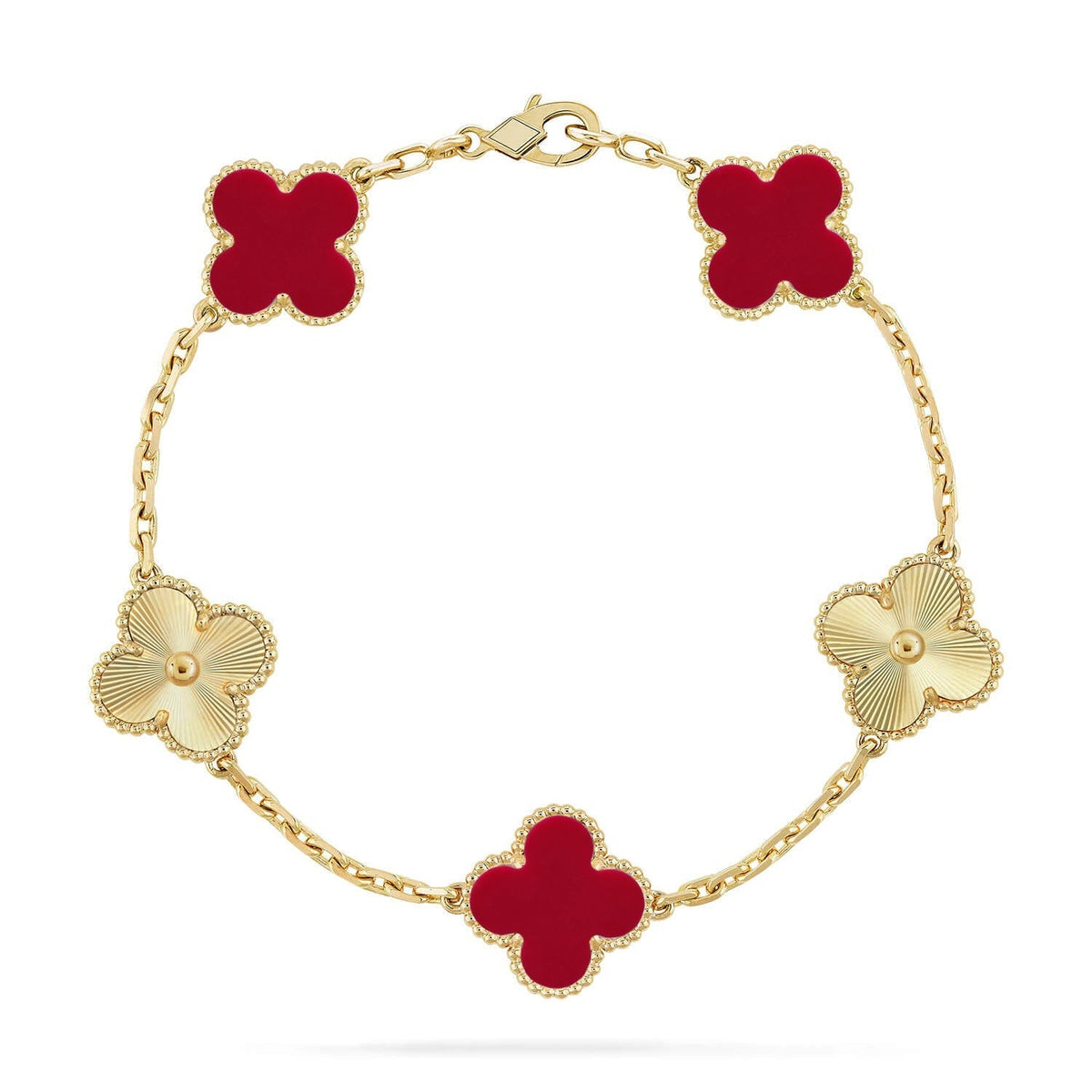 [Vera  Jewelry]LUCKY CLOVER 5-MOTIF BRACELET - RED CARNELIAN COLLECTION