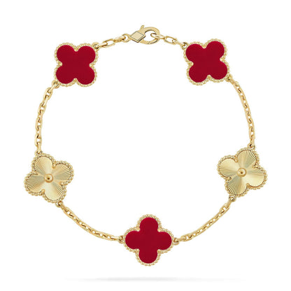 [Vera  Jewelry]LUCKY CLOVER 5-MOTIF BRACELET - RED CARNELIAN COLLECTION