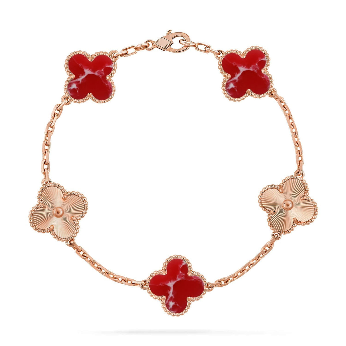 [Vera  Jewelry]LUCKY CLOVER 5-MOTIF BRACELET - RED LARIMAR COLLECTION