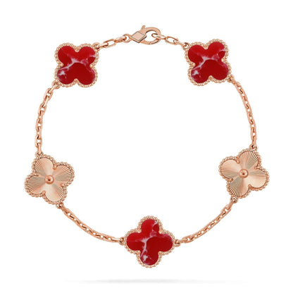 [Vera  Jewelry]LUCKY CLOVER 5-MOTIF BRACELET - RED LARIMAR COLLECTION