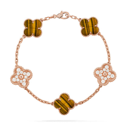 [Vera  Jewelry]LUCKY CLOVER 5-MOTIF BRACELET -  TIGER’S EYE COLLECTION