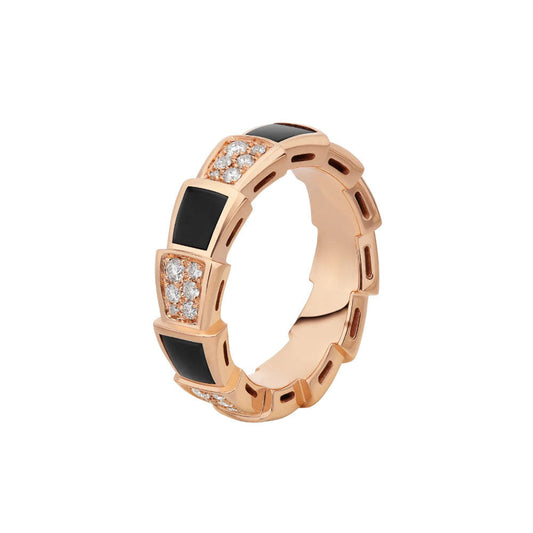 [Vera]SERPENTI RING ROSEGOLD SCHWARZES PERLMUTT DIAMANT-PAVÉ 4MM