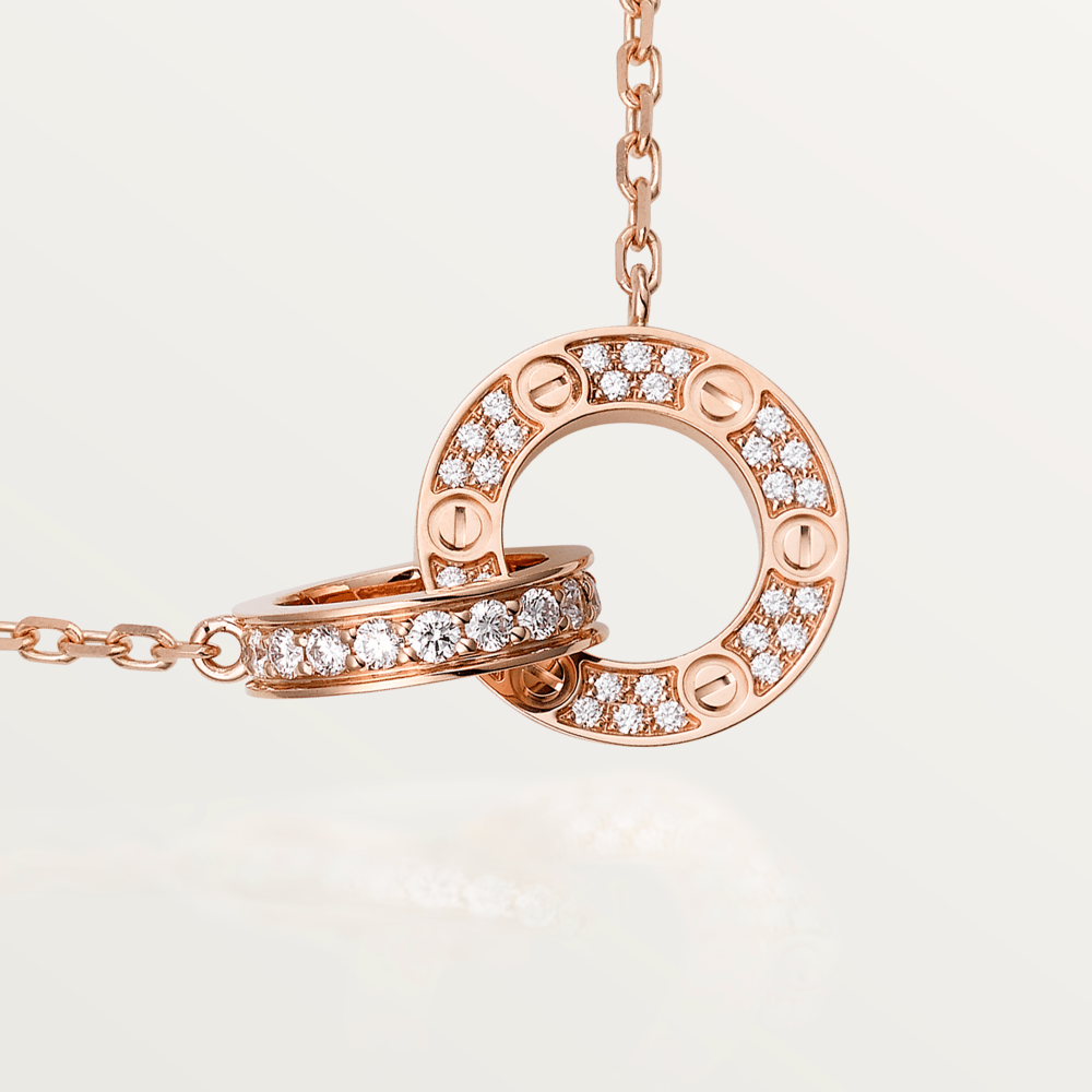 [Vera Jewelry]LOVE 7.6MM NECKLACE ROSE GOLD AND SILVER  FULL DIAMOND