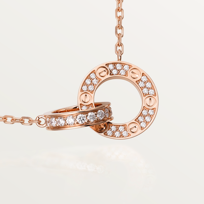 [Vera Jewelry]LOVE 7.6MM NECKLACE ROSE GOLD AND SILVER  FULL DIAMOND