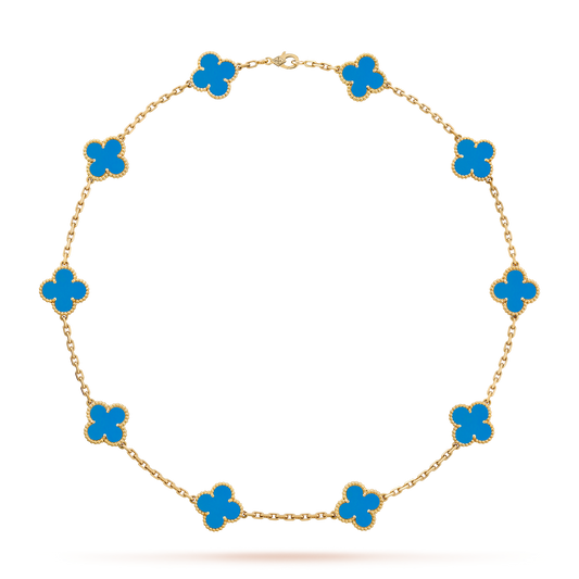 [Vera Jewelry]CLOVER 10 MOTIFS BLUE AGATE NECKLACE