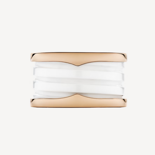 [Vera]ZERO 1 FOUR-BAND LOOPS AND WHITE CERAMIC SPIRAL PINK GOLD RING