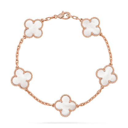 [Vera  Jewelry]LUCKY CLOVER 5-MOTIF BRACELET - WHITE MOTHER-OF-PEARL COLLECTION