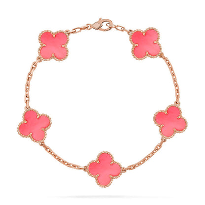 [Vera  Jewelry]LUCKY CLOVER 5-MOTIF BRACELET - PINK MOTHER-OF-PEARL COLLECTION