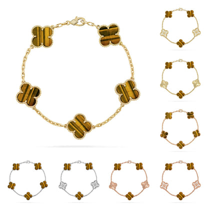 [Vera  Jewelry]LUCKY CLOVER 5-MOTIF BRACELET -  TIGER’S EYE COLLECTION