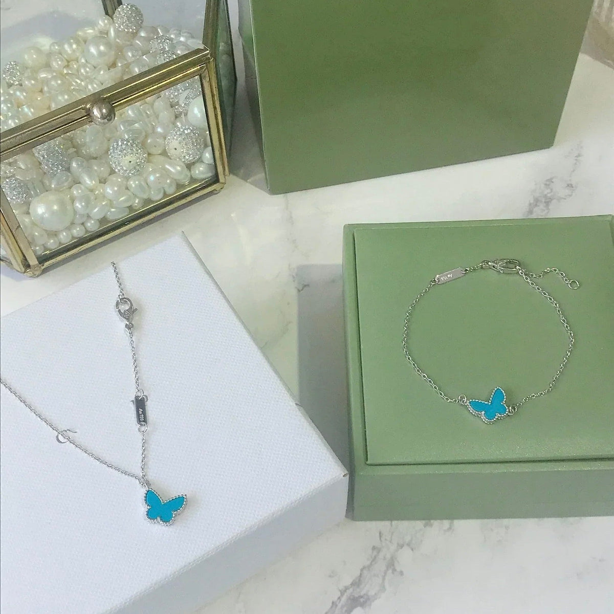 [Vera Jewelry]BUTTERFLY TURQUOISE BUTTERFLY BRACELET SILVER