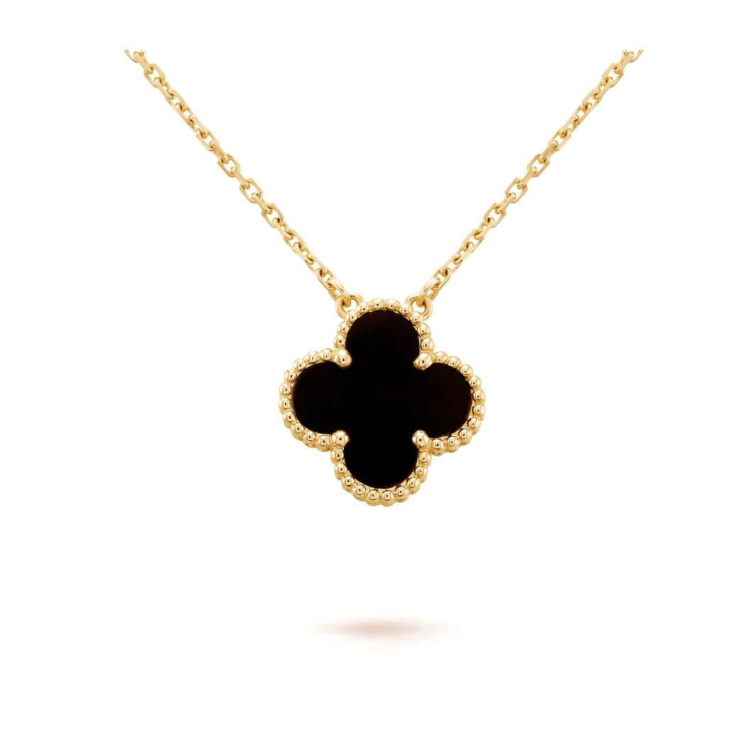 [Vera  Jewelry]CLOVER 15MM BLACK ONYX SINGLE FLOWER NECKLACE