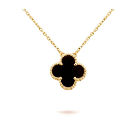 [Vera  Jewelry]CLOVER 15MM BLACK ONYX SINGLE FLOWER NECKLACE