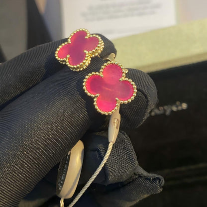 [Vera  Jewelry]Vera  Jewelry CLOVER 15MM PINK ENAMEL STUD EARRINGS
