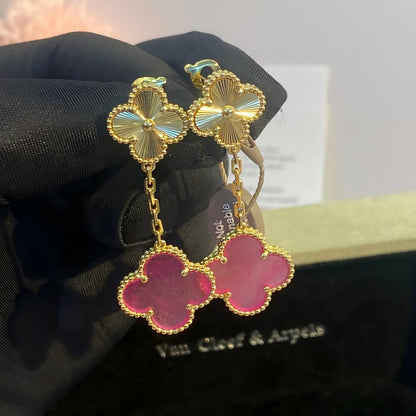 [Vera  Jewelry]Vera  Jewelry CLOVER 2 MOTIF PINK ENAMEL EARRINGS