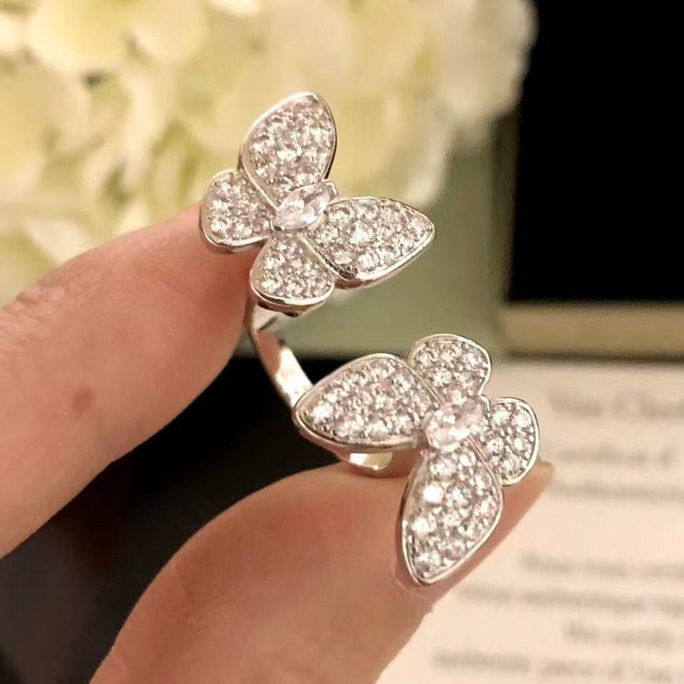 [Vera  Jewelry]TWIN SILVER BUTTERFLY DIAMOND RING