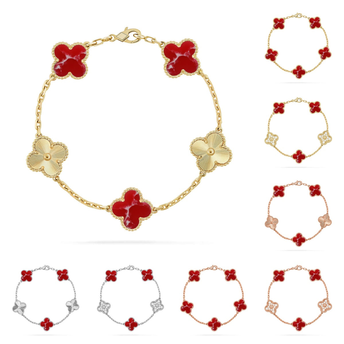 [Vera  Jewelry]LUCKY CLOVER 5-MOTIF BRACELET - RED LARIMAR COLLECTION