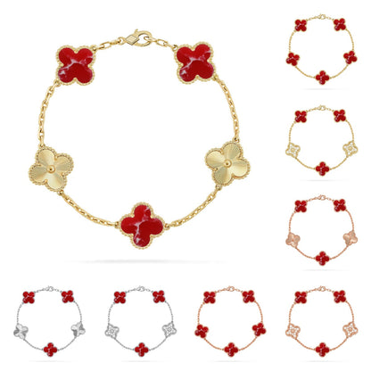 [Vera  Jewelry]LUCKY CLOVER 5-MOTIF BRACELET - RED LARIMAR COLLECTION