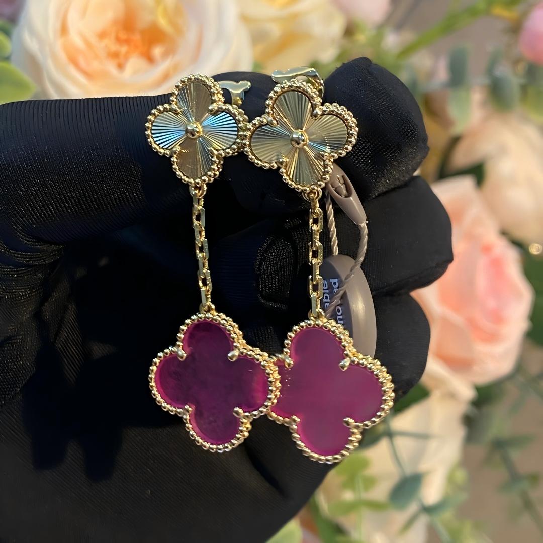 [Vera  Jewelry]Vera  Jewelry CLOVER 2 MOTIF PINK ENAMEL EARRINGS